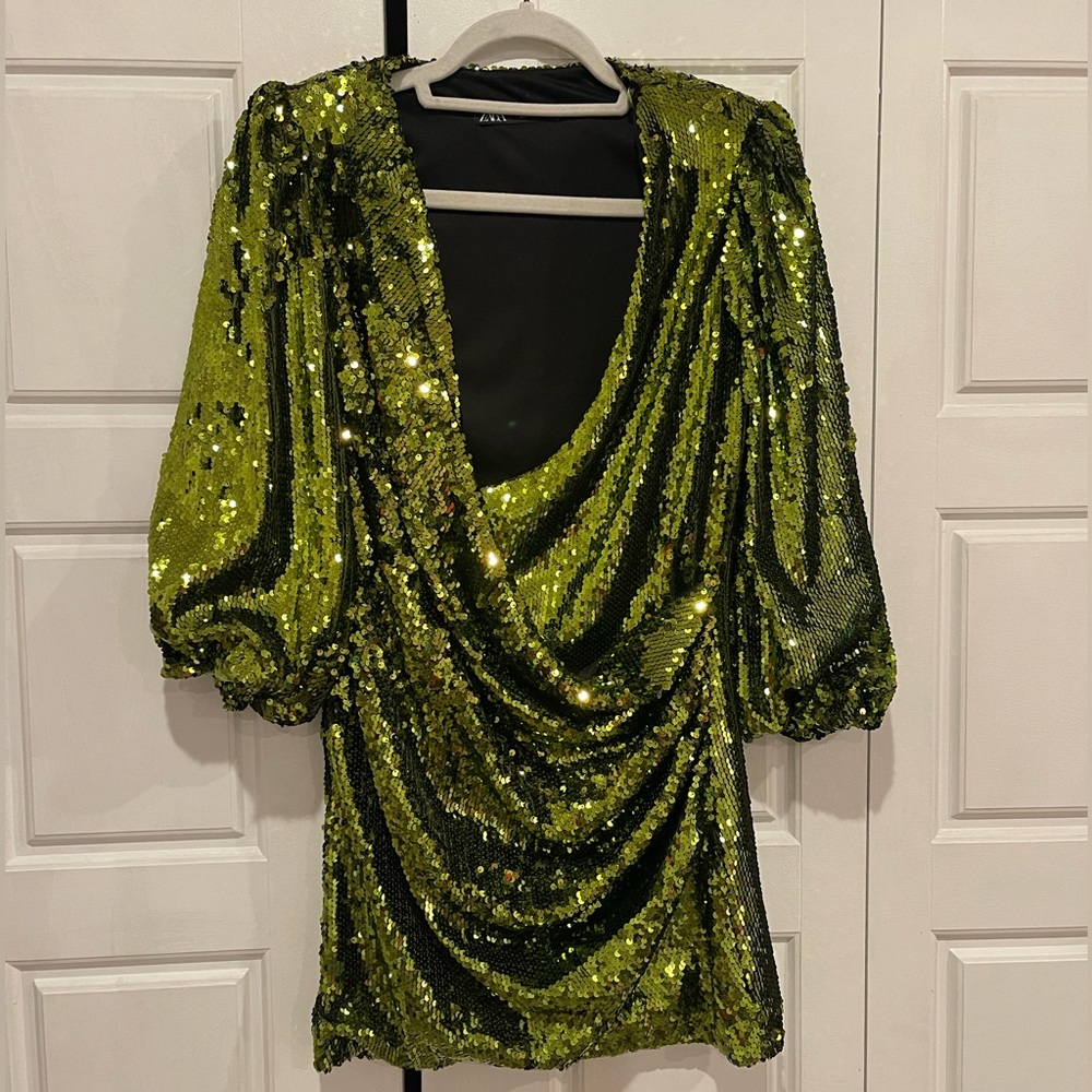 ZARA green sequin dress